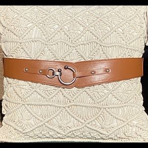 Brown leather stretch belt with hook